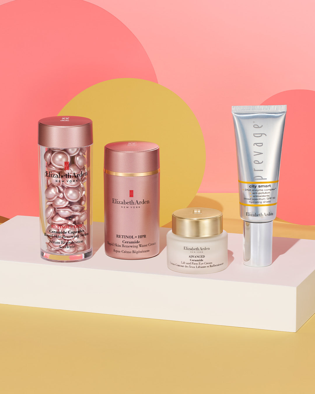 productos sobre fondo rosa